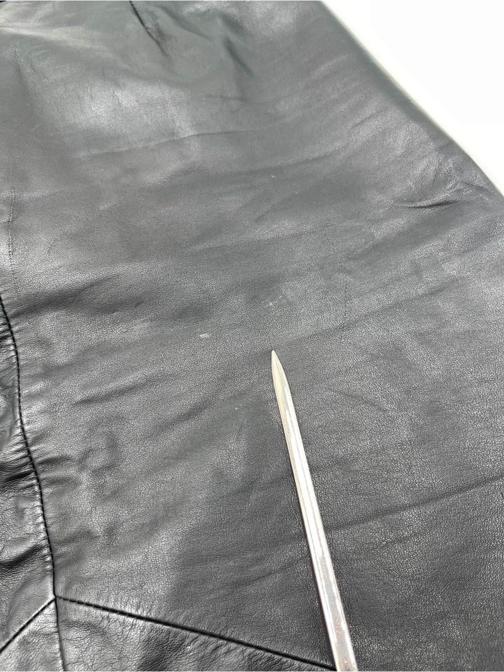 Pelle Cuir Vintage 80s Black Leather Pencil Midi Skirt High Rise Paneling Sz 12 - Picture 12 of 12